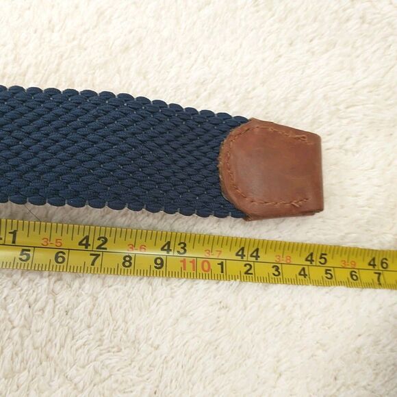 Tommy Bahama Belt Mens S/M Canvas Webbed Woven Navy Brown Leather - Picture 6 of 8